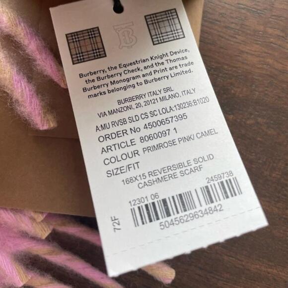 💖NWOT💖Burberry Reversible 100 Cashmere Scarf Pink/camel - Picture 4 of 7